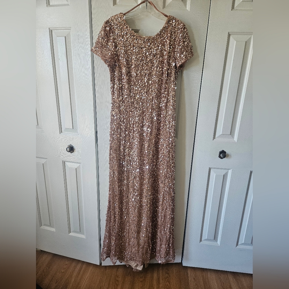 Adrianna Papell Sparkling Rosegold Sequin Gown